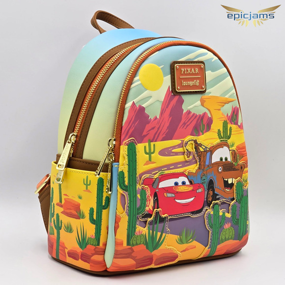 Loungefly Disney Pixar Cars Lightning McQueen and Mater Mini Backpack Bag New - Picture 2 of 6